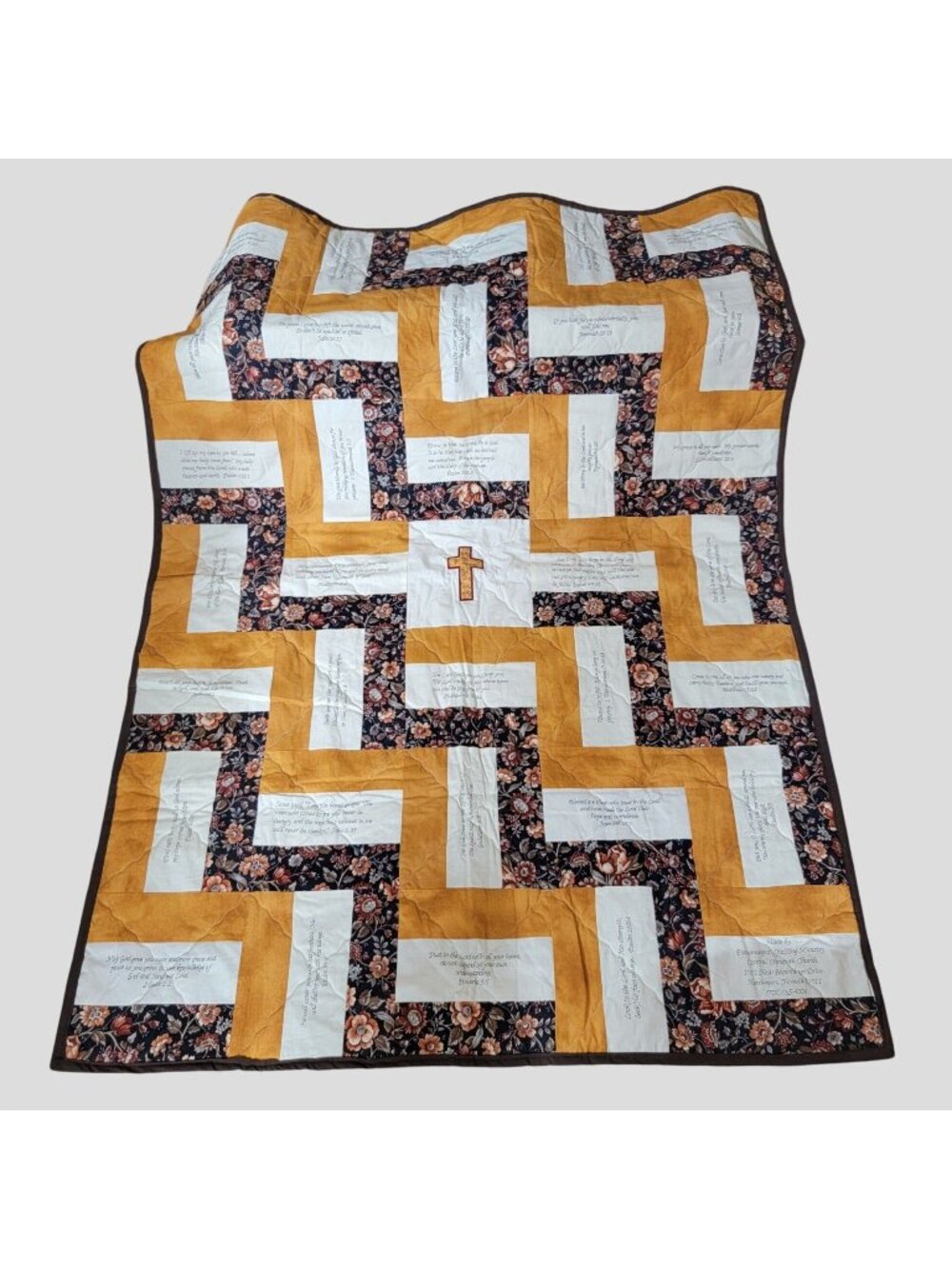 Handmade Christian Scripture Quilt With Cross Bible Verses 55" x 77"